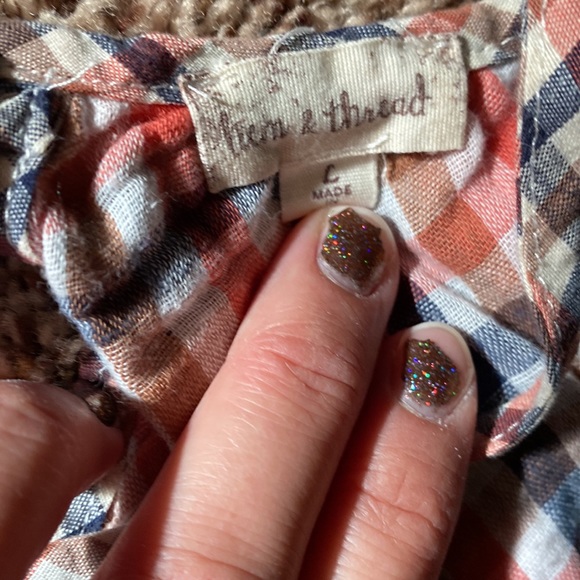 Orange, blue, and tan plaid spaghetti strap tank with keyhole back detail - Picture 2 of 3